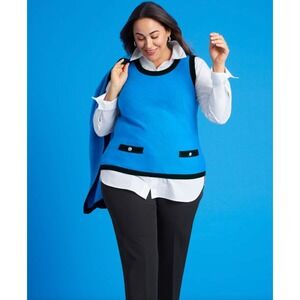 Talbots Womens XL Blue Black Tipped Texture Crewneck Shell Sweater Vest